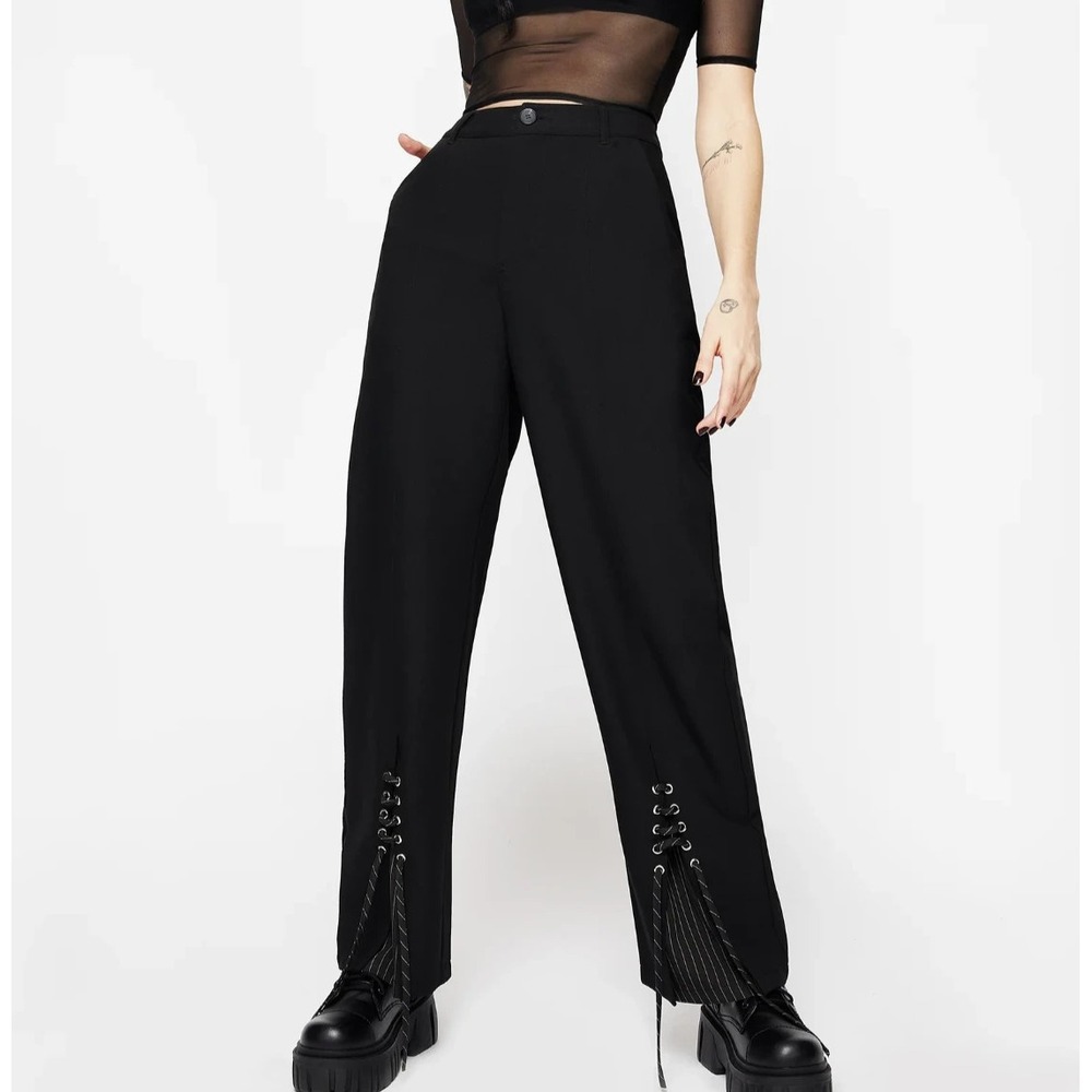 NWT Disturbia Split Lace Trim Flared Trousers Women's Size 8 Black